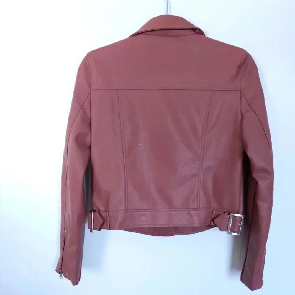 Love Tree Mauve Faux Leather Moto Biker Jacket Mauve Pink Womens Medium - Picture 2 of 6